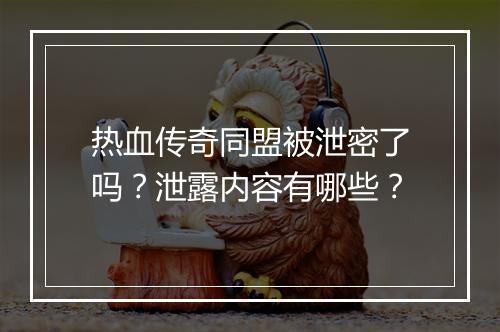 热血传奇同盟被泄密了吗？泄露内容有哪些？
