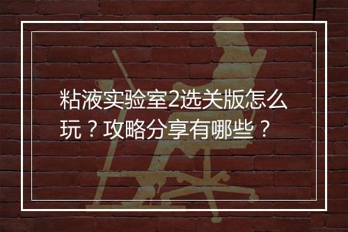 粘液实验室2选关版怎么玩？攻略分享有哪些？