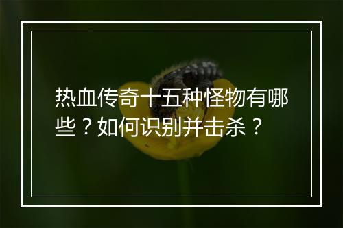 热血传奇十五种怪物有哪些？如何识别并击杀？