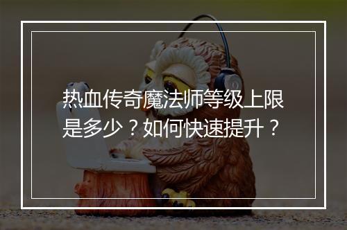 热血传奇魔法师等级上限是多少？如何快速提升？