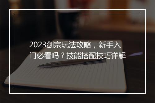 2023剑宗玩法攻略，新手入门必看吗？技能搭配技巧详解