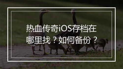 热血传奇iOS存档在哪里找？如何备份？