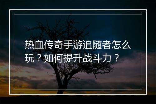 热血传奇手游追随者怎么玩？如何提升战斗力？