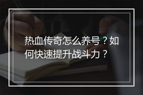 热血传奇怎么养号？如何快速提升战斗力？