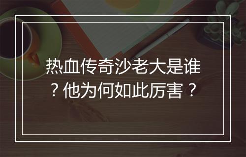 热血传奇沙老大是谁？他为何如此厉害？