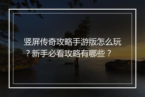 竖屏传奇攻略手游版怎么玩？新手必看攻略有哪些？