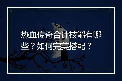 热血传奇合计技能有哪些？如何完美搭配？