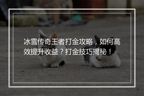 冰雪传奇王者打金攻略，如何高效提升收益？打金技巧揭秘！