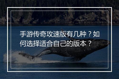手游传奇攻速版有几种？如何选择适合自己的版本？