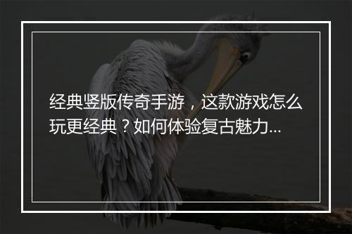 经典竖版传奇手游，这款游戏怎么玩更经典？如何体验复古魅力？
