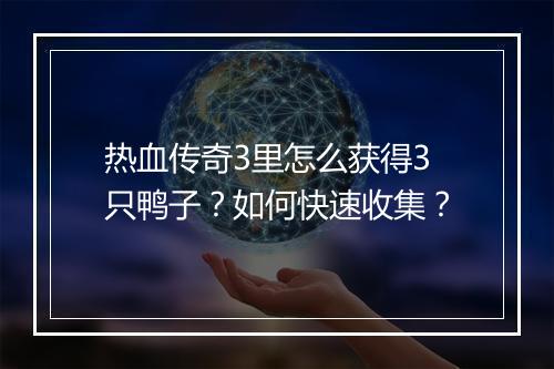 热血传奇3里怎么获得3只鸭子？如何快速收集？