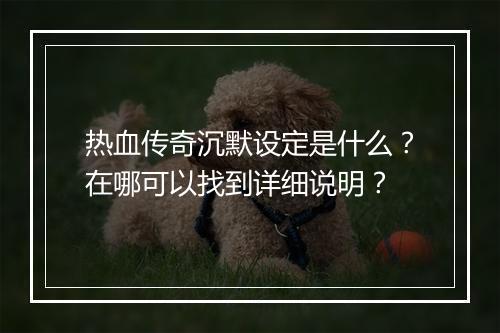 热血传奇沉默设定是什么？在哪可以找到详细说明？