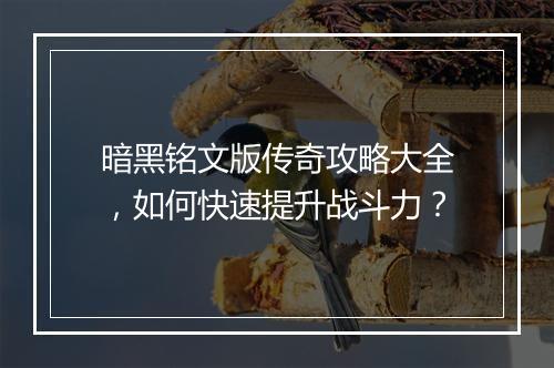 暗黑铭文版传奇攻略大全，如何快速提升战斗力？