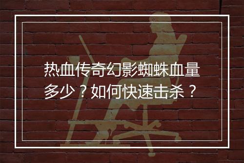 热血传奇幻影蜘蛛血量多少？如何快速击杀？