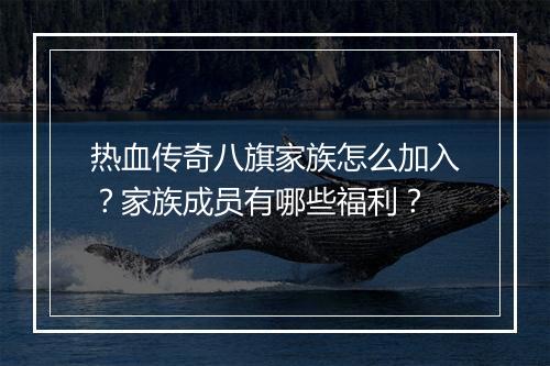 热血传奇八旗家族怎么加入？家族成员有哪些福利？