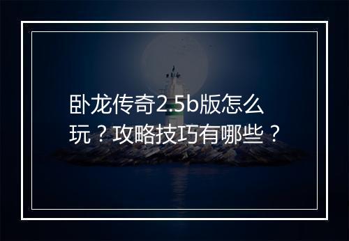 卧龙传奇2.5b版怎么玩？攻略技巧有哪些？