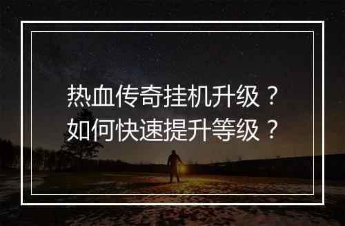 热血传奇挂机升级？如何快速提升等级？