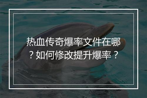 热血传奇爆率文件在哪？如何修改提升爆率？
