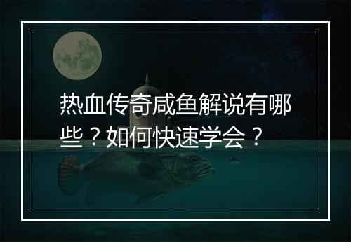 热血传奇咸鱼解说有哪些？如何快速学会？