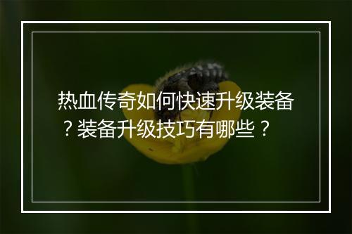 热血传奇如何快速升级装备？装备升级技巧有哪些？
