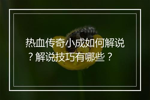 热血传奇小成如何解说？解说技巧有哪些？