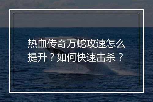 热血传奇万蛇攻速怎么提升？如何快速击杀？