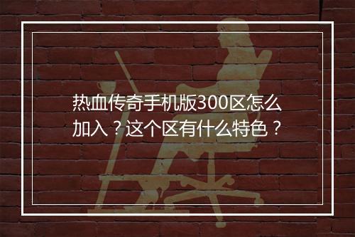 热血传奇手机版300区怎么加入？这个区有什么特色？