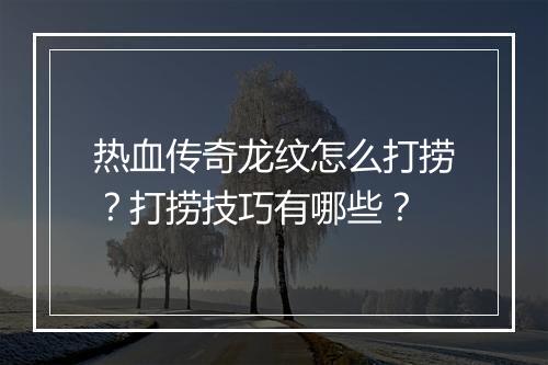 热血传奇龙纹怎么打捞？打捞技巧有哪些？