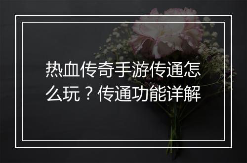 热血传奇手游传通怎么玩？传通功能详解