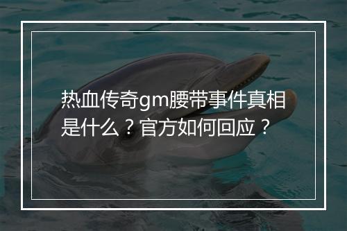 热血传奇gm腰带事件真相是什么？官方如何回应？