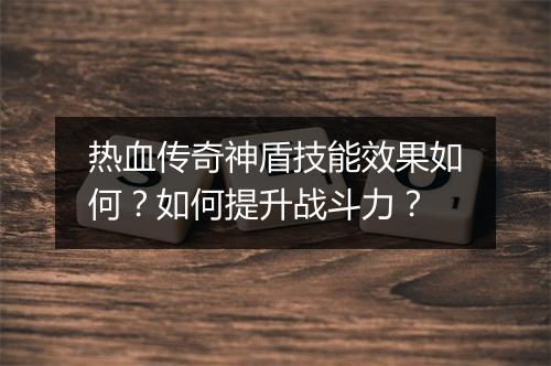 热血传奇神盾技能效果如何？如何提升战斗力？