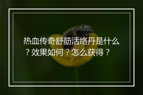 热血传奇舒筋活络丹是什么？效果如何？怎么获得？