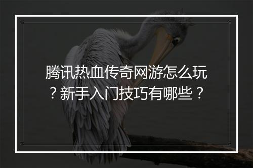 腾讯热血传奇网游怎么玩？新手入门技巧有哪些？