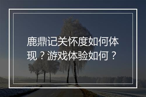 鹿鼎记关怀度如何体现？游戏体验如何？