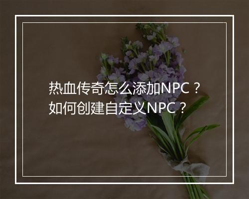 热血传奇怎么添加NPC？如何创建自定义NPC？