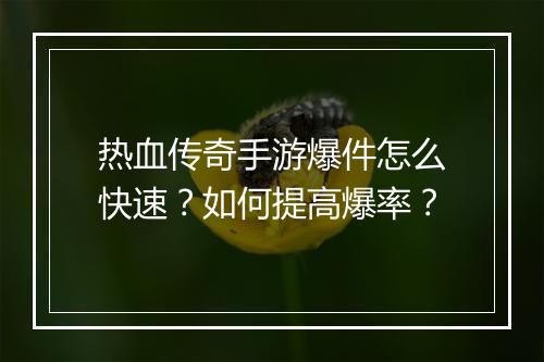 热血传奇手游爆件怎么快速?如何提高爆率?