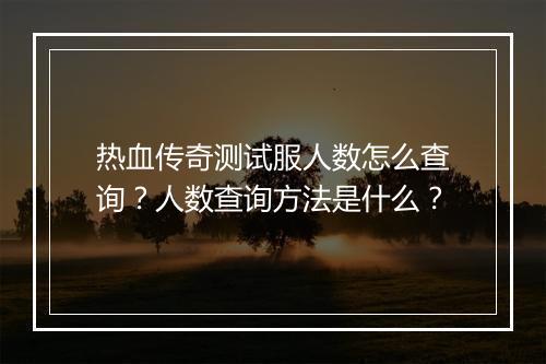 热血传奇测试服人数怎么查询？人数查询方法是什么？