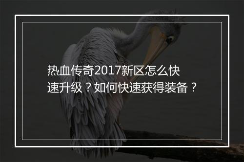 热血传奇2017新区怎么快速升级？如何快速获得装备？