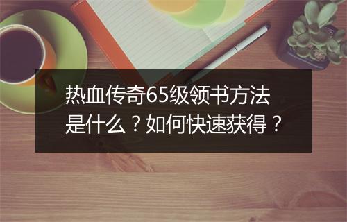 热血传奇65级领书方法是什么？如何快速获得？