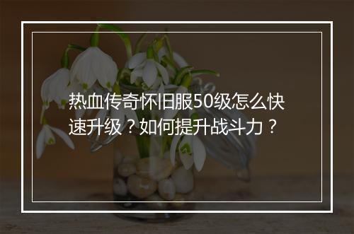 热血传奇怀旧服50级怎么快速升级？如何提升战斗力？
