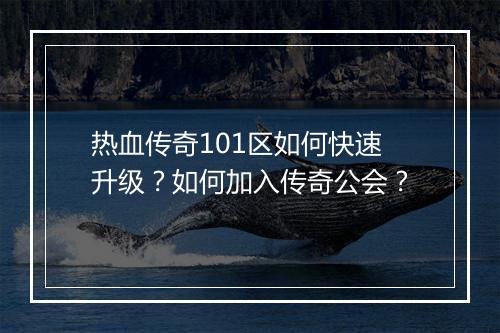 热血传奇101区如何快速升级？如何加入传奇公会？