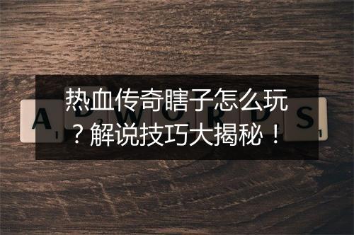 热血传奇瞎子怎么玩？解说技巧大揭秘！