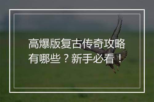 高爆版复古传奇攻略有哪些？新手必看！