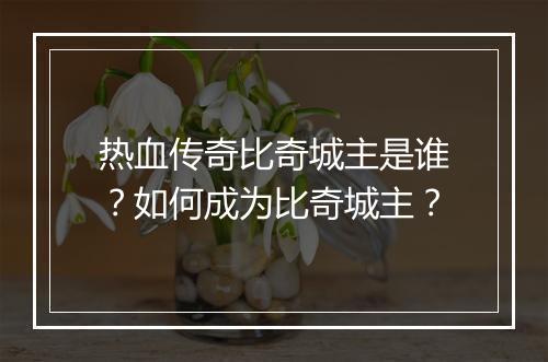 热血传奇比奇城主是谁？如何成为比奇城主？