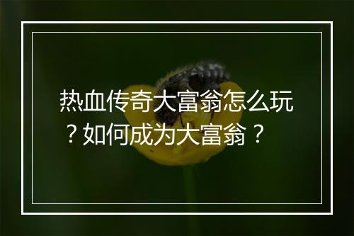 热血传奇大富翁怎么玩？如何成为大富翁？