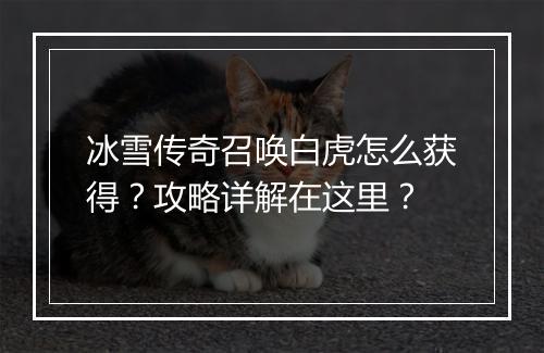 冰雪传奇召唤白虎怎么获得？攻略详解在这里？