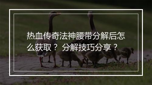 热血传奇法神腰带分解后怎么获取？ 分解技巧分享？