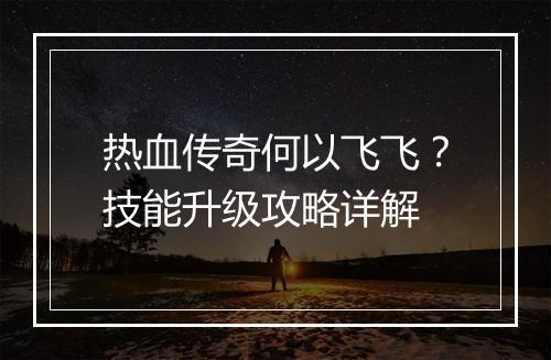 热血传奇何以飞飞？技能升级攻略详解