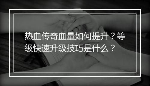 热血传奇血量如何提升？等级快速升级技巧是什么？