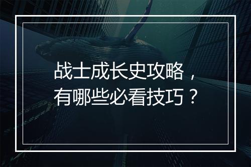 战士成长史攻略，有哪些必看技巧？